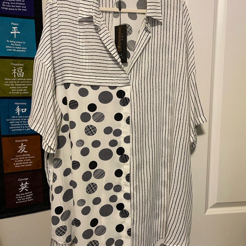 Papa Vancouver Black and White Striped and Polka Dot Blouse